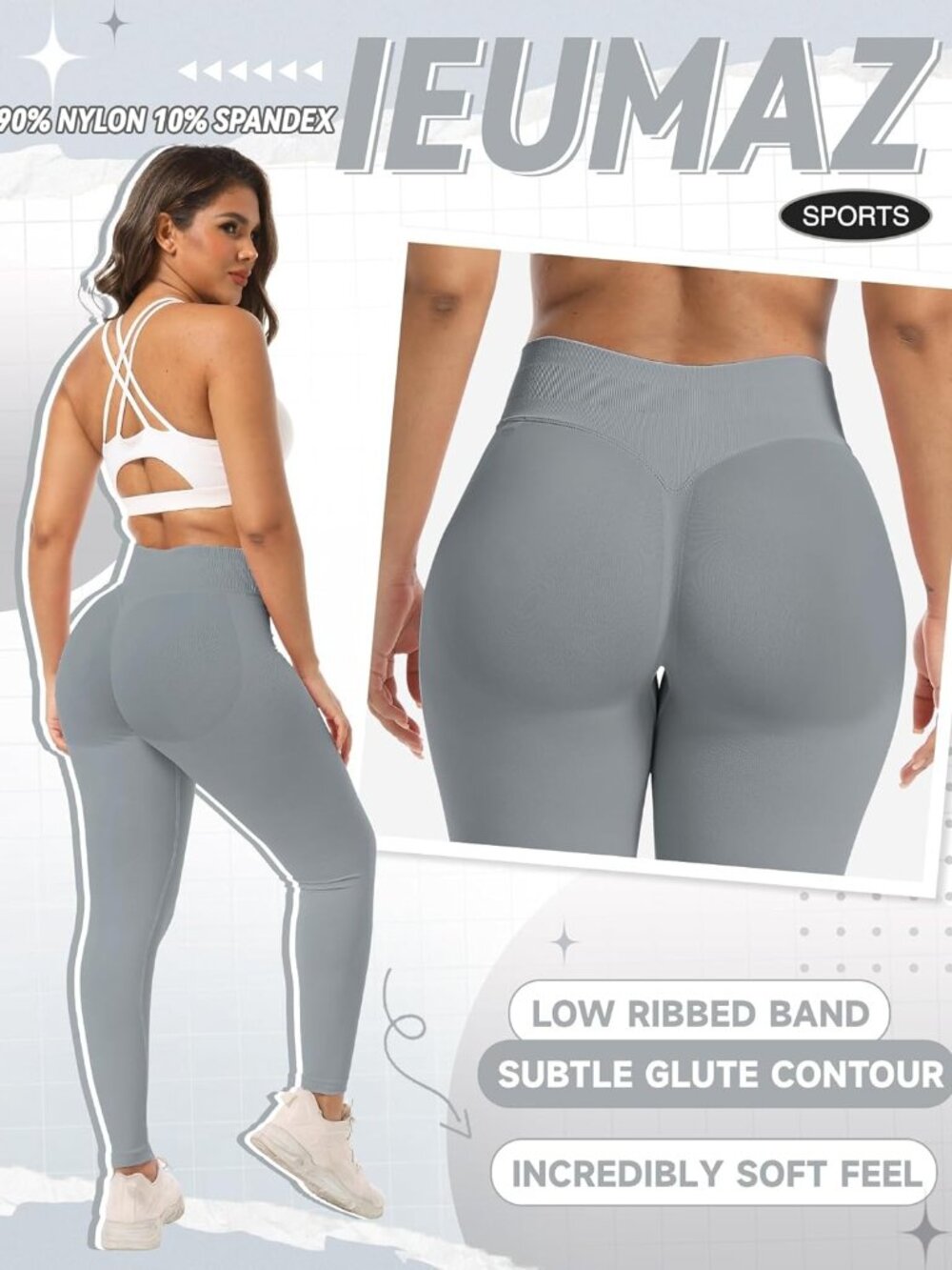 Women's Graphite Mid Low Waist Tummy Control Gym Seamless Workout Leggings - Picture 4 of 6
